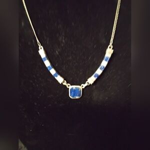 Sterling Silver And Blue Stone Necklace 18 Inch